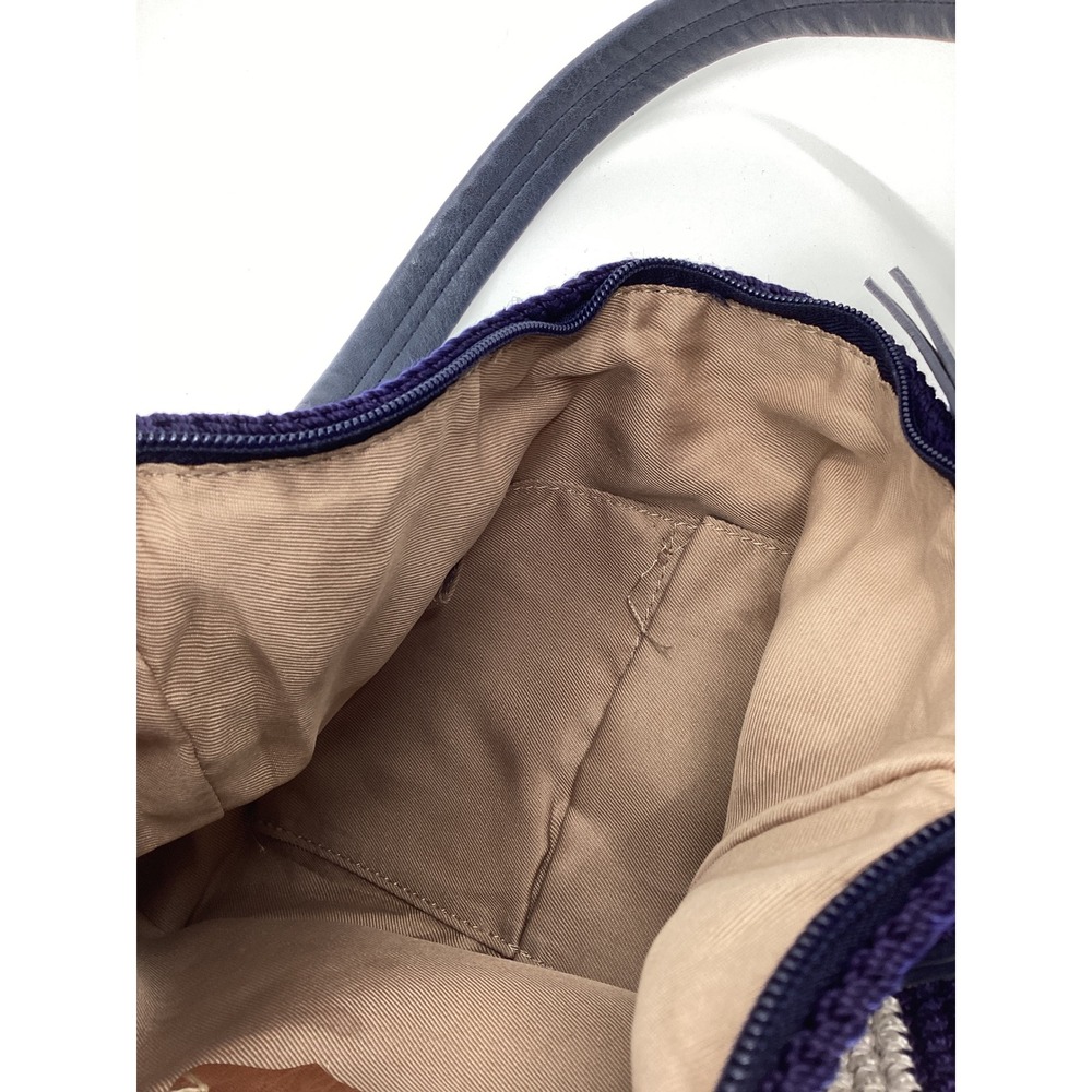 The Sak Navy Blue Cream Striped Crochet Hobo Shoulder Bag Nautical Boho Zip Top - Picture 3 of 7